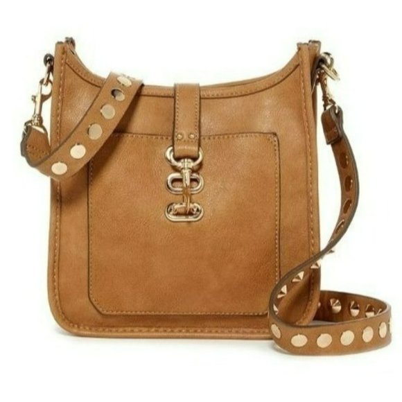 Steve Madden Vegan Leather Crossbody Bag Wylie Studded Studs Camel Tan Brown - Picture 1 of 9